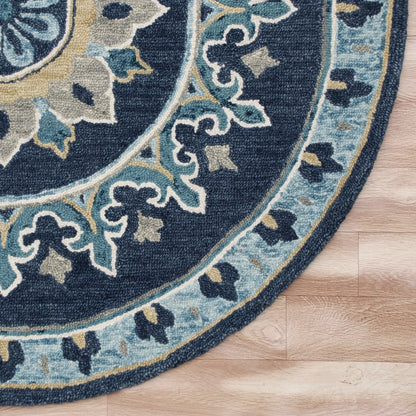 5’ Round Blue Floral Medallion Area Rug