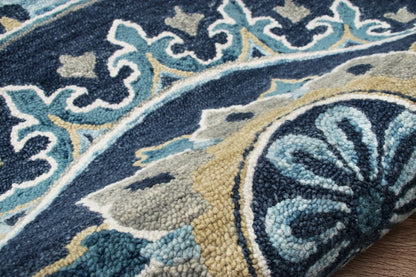 5’ Round Blue Floral Medallion Area Rug