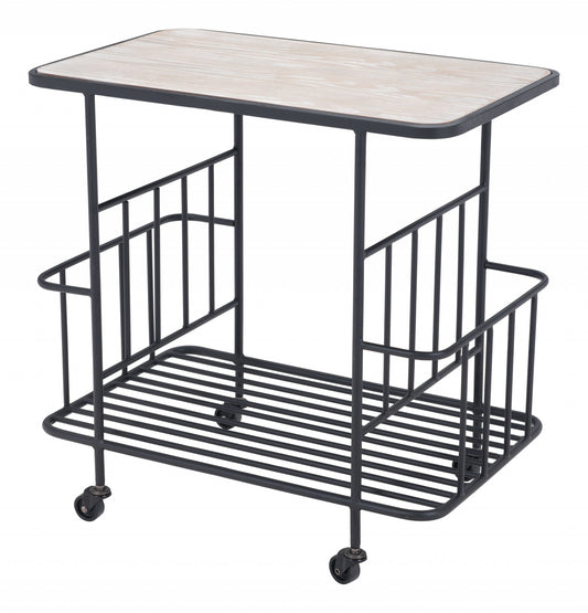 Black and White Steel Rolling Bar Cart