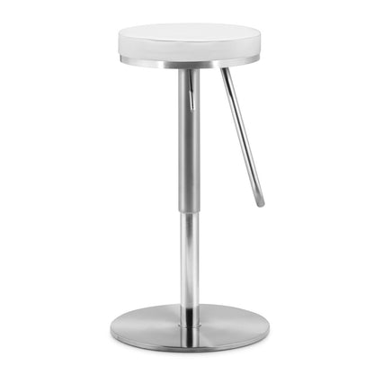 31" White And Silver Steel Swivel Backless Bar Height Bar Chair