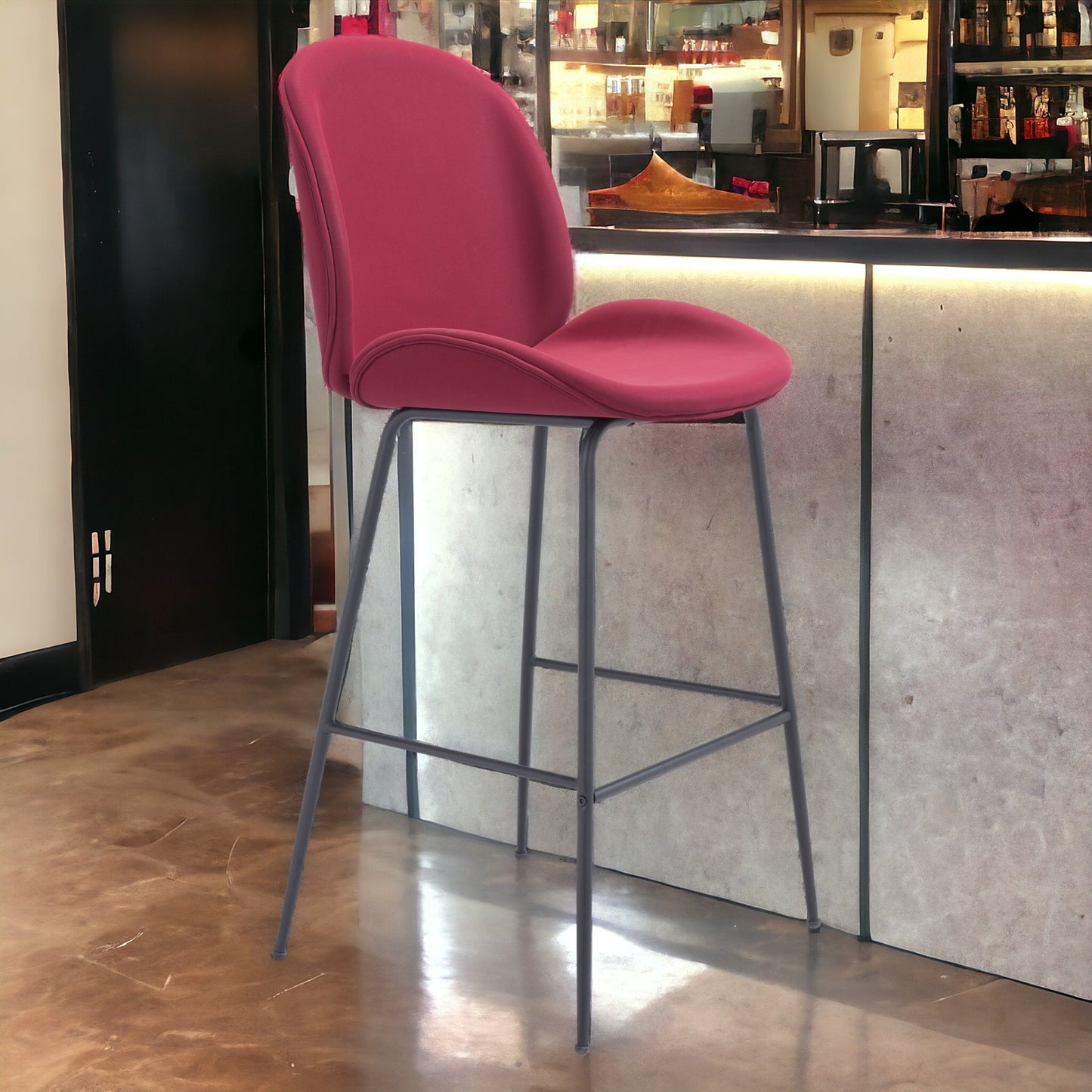 31" Red And Black Steel Low Back Bar Height Bar Chair