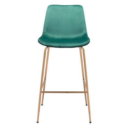 31" Green And Copper Steel Low Back Bar Height Bar Chair