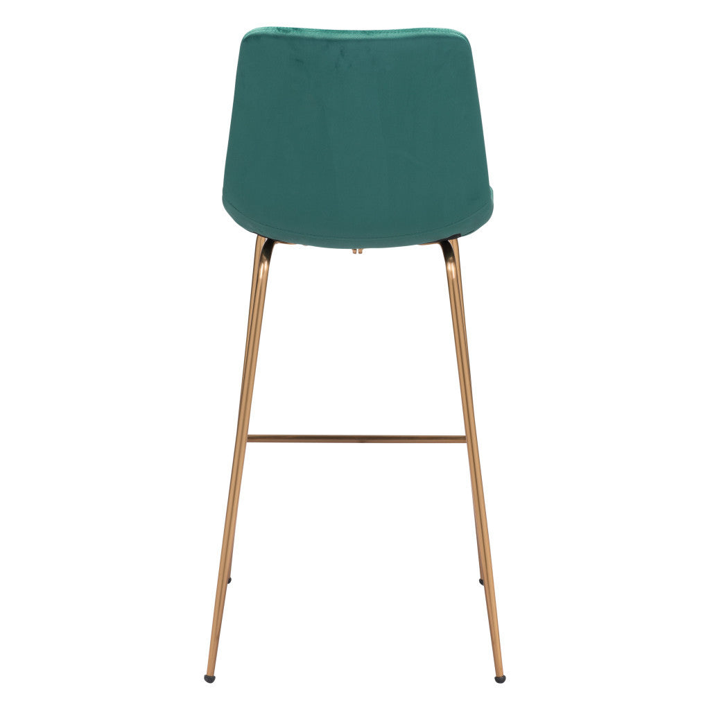 31" Green And Copper Steel Low Back Bar Height Bar Chair