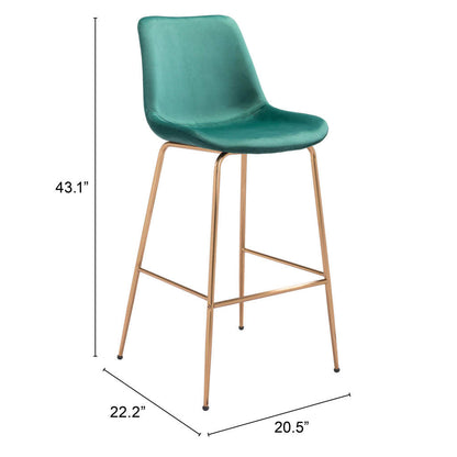 31" Green And Copper Steel Low Back Bar Height Bar Chair