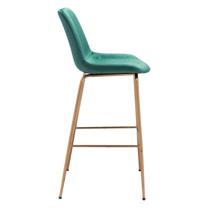 31" Green And Copper Steel Low Back Bar Height Bar Chair