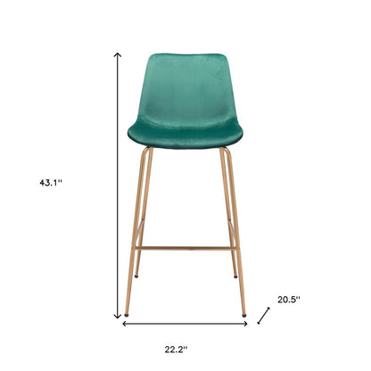 31" Green And Copper Steel Low Back Bar Height Bar Chair