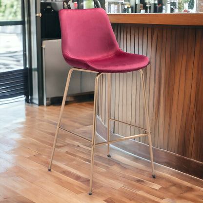 31" Red And Copper Steel Low Back Bar Height Bar Chair