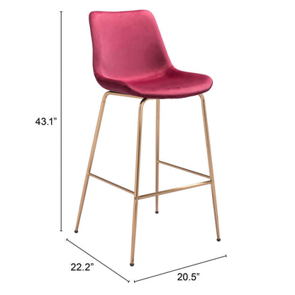 31" Red And Copper Steel Low Back Bar Height Bar Chair