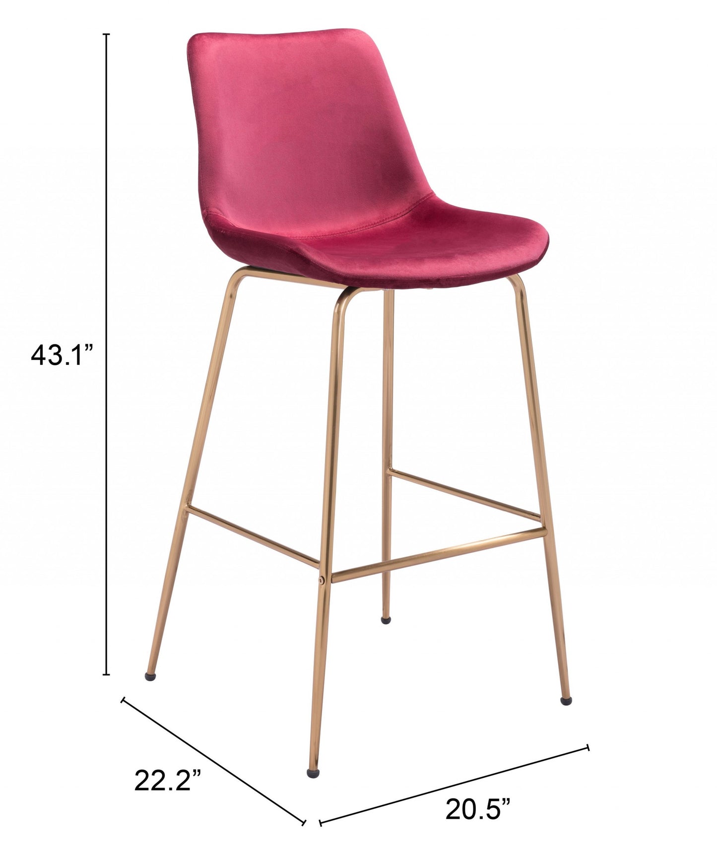 31" Red And Copper Steel Low Back Bar Height Bar Chair