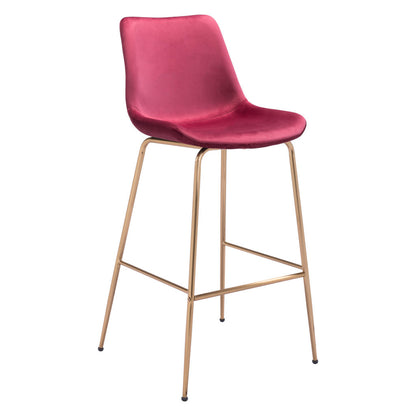 31" Red And Copper Steel Low Back Bar Height Bar Chair