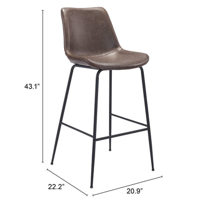 31" Brown and Black Steel Low Back Bar Height Bar Chair