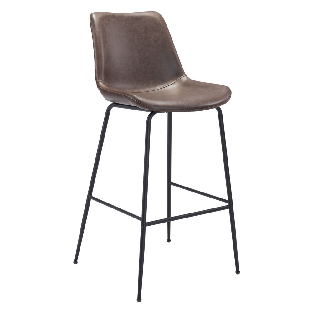 31" Brown And Black Faux Leather And Steel Low Back Bar Height Bar Chair HomeRoots