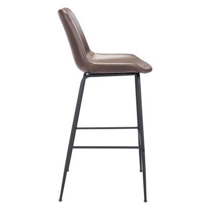31" Brown And Black Faux Leather And Steel Low Back Bar Height Bar Chair HomeRoots