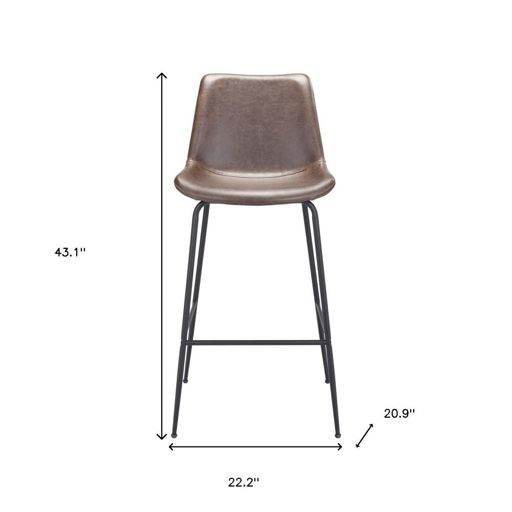 31" Brown And Black Faux Leather And Steel Low Back Bar Height Bar Chair HomeRoots