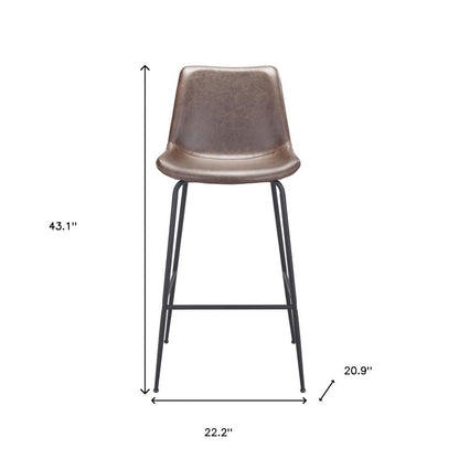 31" Brown And Black Faux Leather And Steel Low Back Bar Height Bar Chair HomeRoots