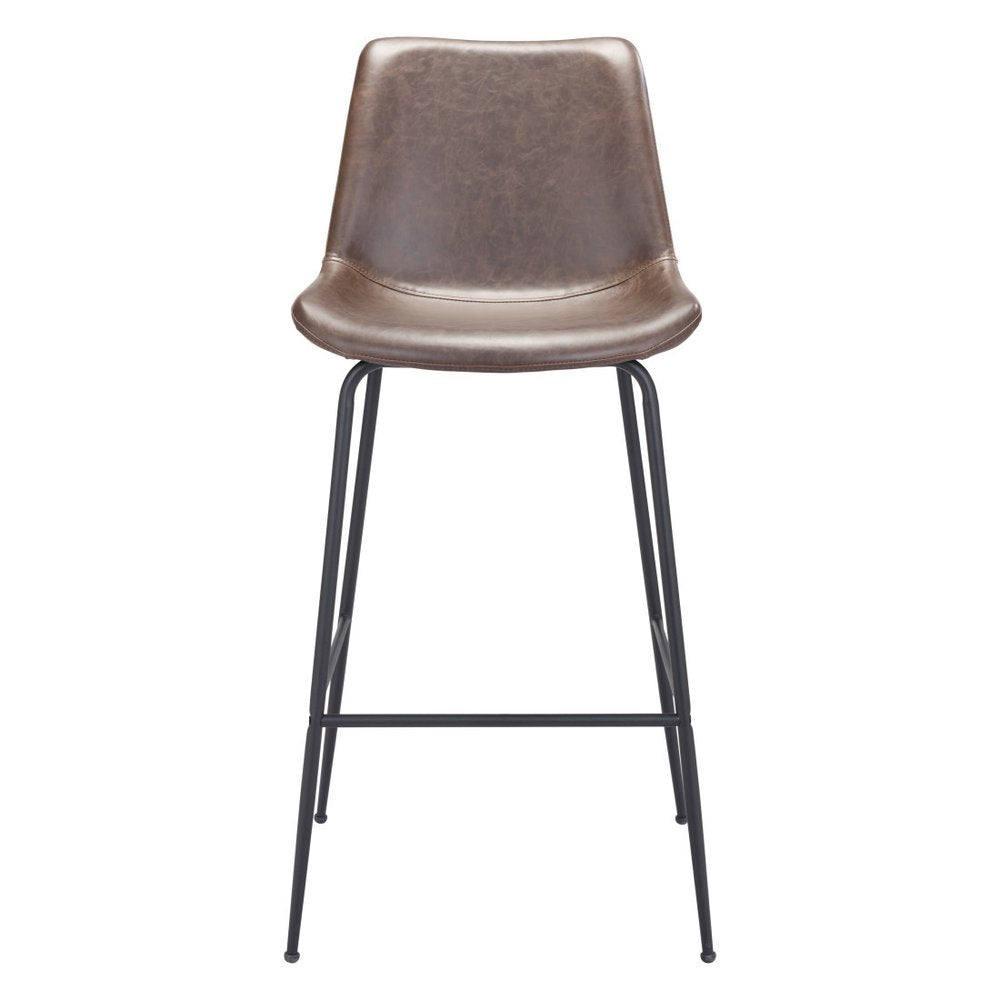 31" Brown And Black Faux Leather And Steel Low Back Bar Height Bar Chair HomeRoots