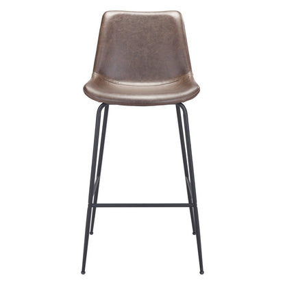 31" Brown And Black Faux Leather And Steel Low Back Bar Height Bar Chair HomeRoots