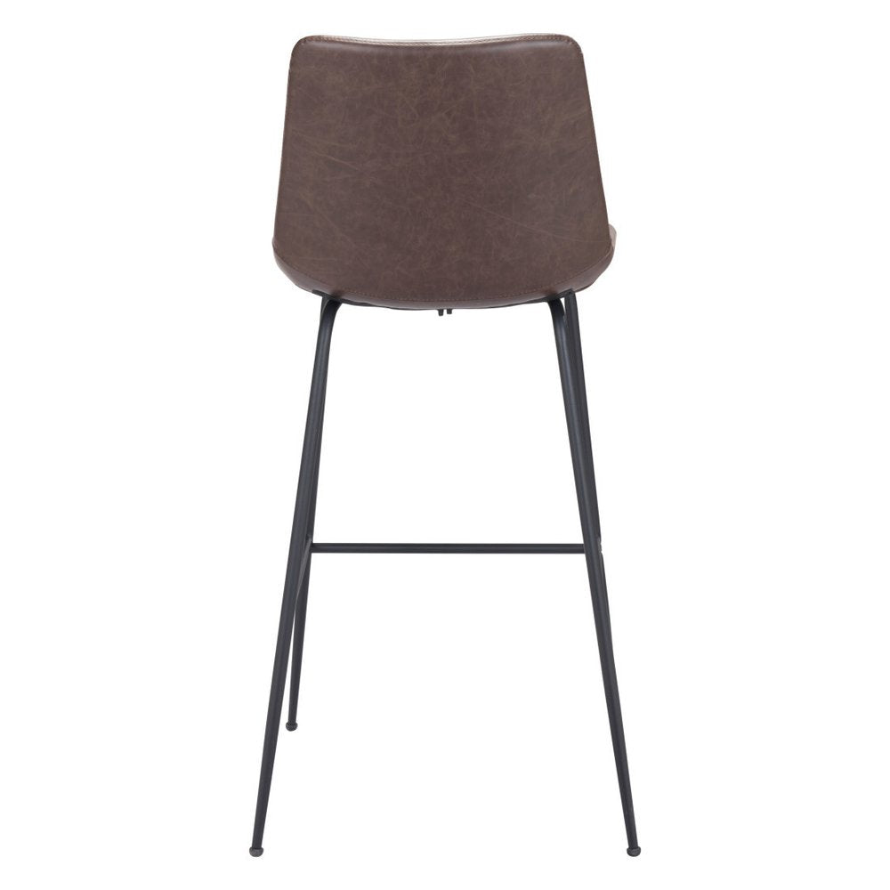 31" Brown And Black Faux Leather And Steel Low Back Bar Height Bar Chair HomeRoots
