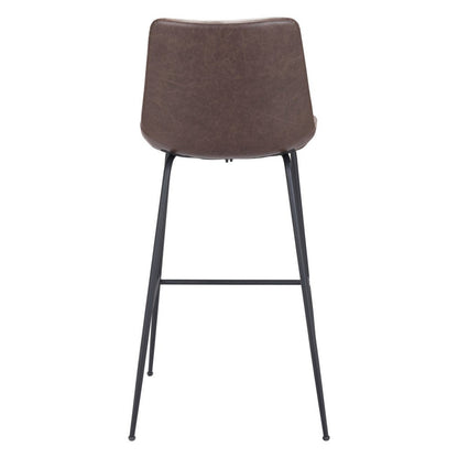 31" Brown And Black Faux Leather And Steel Low Back Bar Height Bar Chair HomeRoots