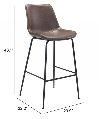 31" Brown and Black Steel Low Back Bar Height Bar Chair