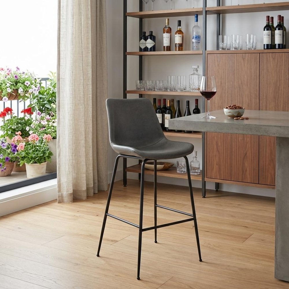 31" Gray And Black Steel Low Back Bar Height Bar Chair HomeRoots