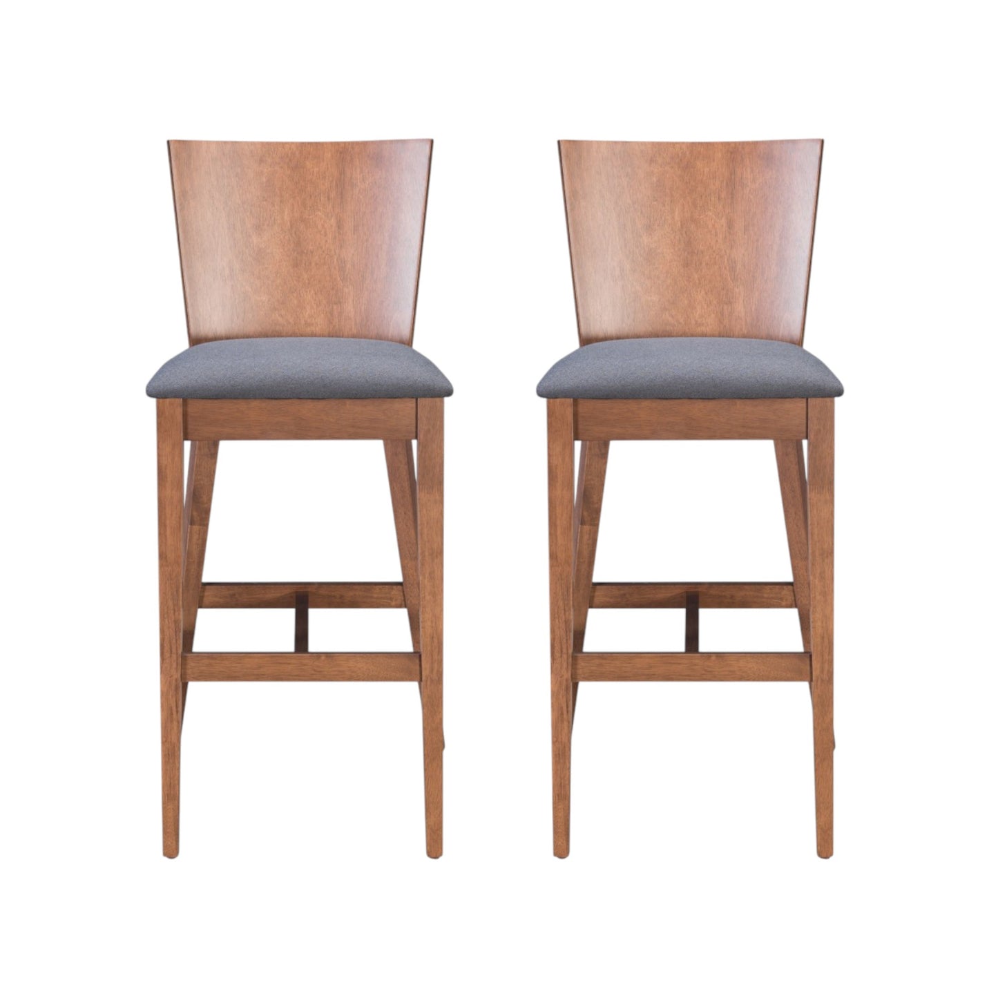 Set of Two 29" Gray And Brown Solid Wood Low Back Bar Height Bar Chairs