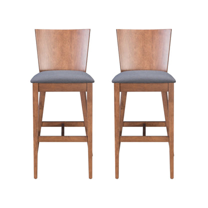 Set of Two 29" Gray And Brown Solid Wood Low Back Bar Height Bar Chairs