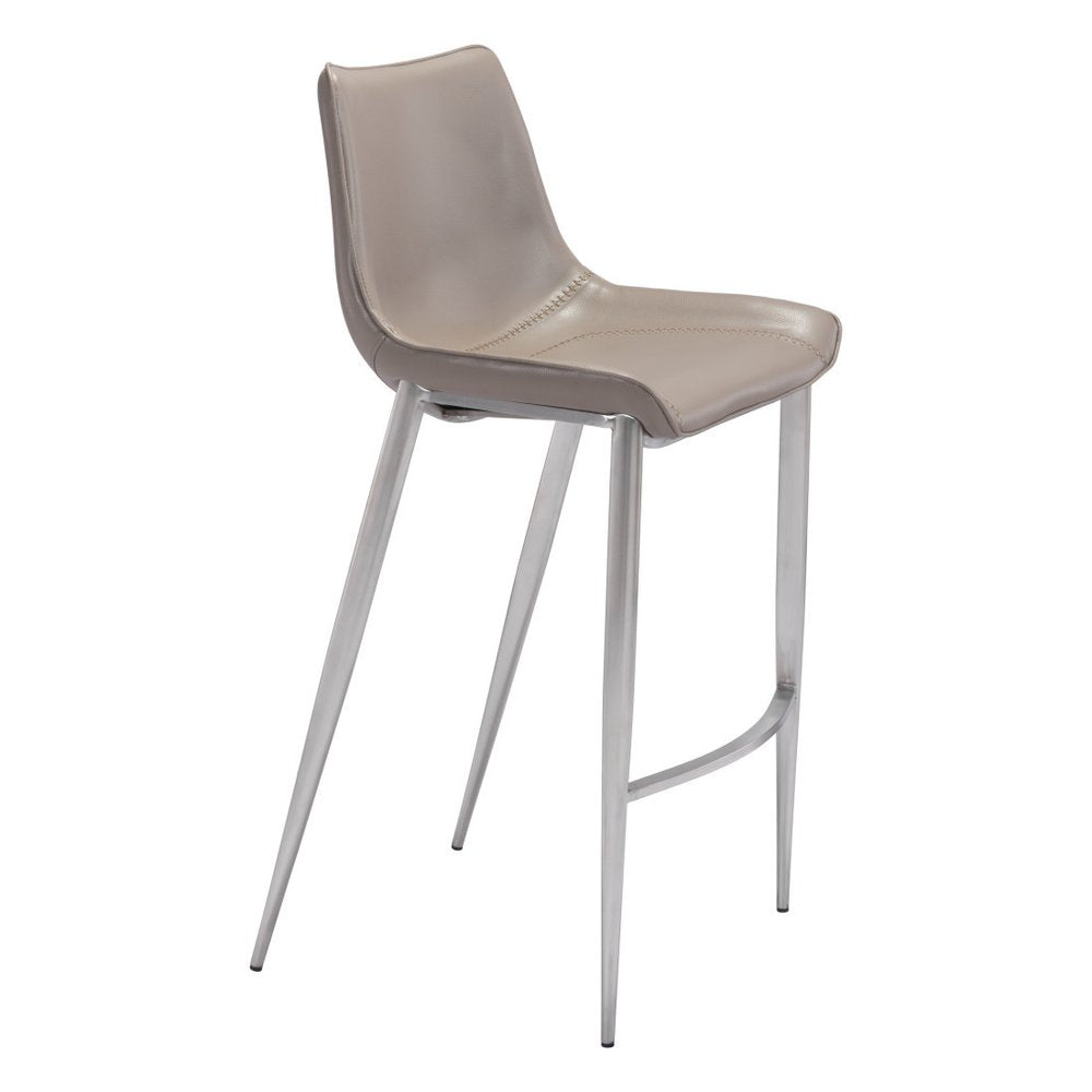 Set of Two 30" Gray And Silver Faux Leather And Steel Low Back Bar Height Bar Chairs HomeRoots