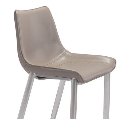Set of Two 30" Gray And Silver Faux Leather And Steel Low Back Bar Height Bar Chairs HomeRoots