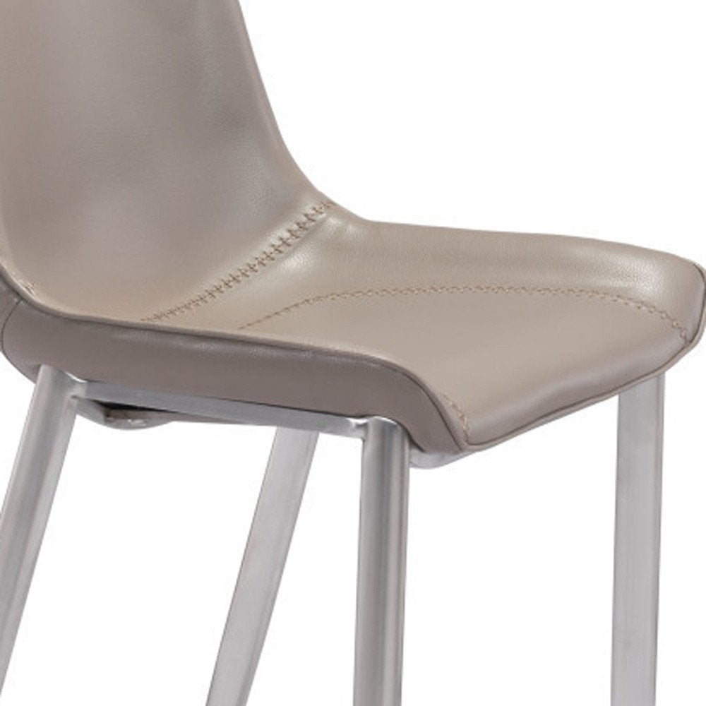 Set of Two 30" Gray And Silver Faux Leather And Steel Low Back Bar Height Bar Chairs HomeRoots
