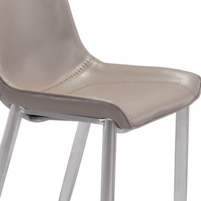 Set of Two 30" Gray And Silver Faux Leather And Steel Low Back Bar Height Bar Chairs HomeRoots
