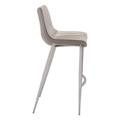 Set of Two 30" Gray And Silver Faux Leather And Steel Low Back Bar Height Bar Chairs HomeRoots