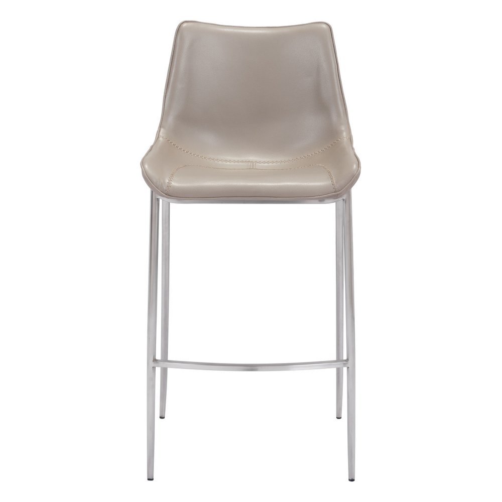Set of Two 30" Gray And Silver Faux Leather And Steel Low Back Bar Height Bar Chairs HomeRoots