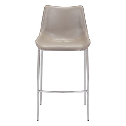 Set of Two 30" Gray And Silver Faux Leather And Steel Low Back Bar Height Bar Chairs HomeRoots