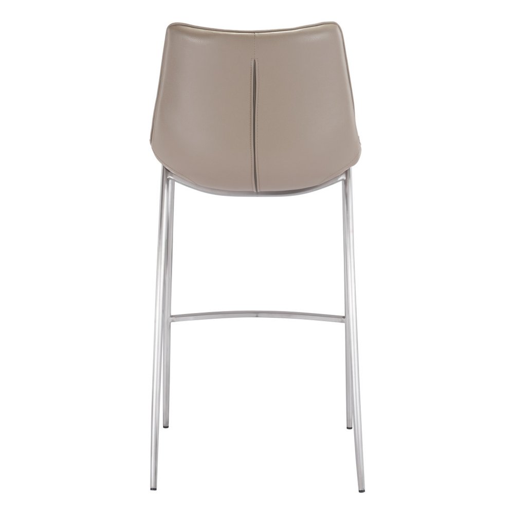 Set of Two 30" Gray And Silver Faux Leather And Steel Low Back Bar Height Bar Chairs HomeRoots