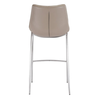 Set of Two 30" Gray And Silver Faux Leather And Steel Low Back Bar Height Bar Chairs HomeRoots