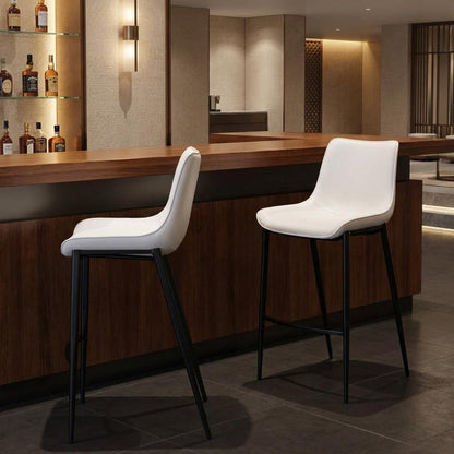 Set of Two 30" White And Silver Faux Leather And Steel Low Back Bar Height Bar Chairs HomeRoots