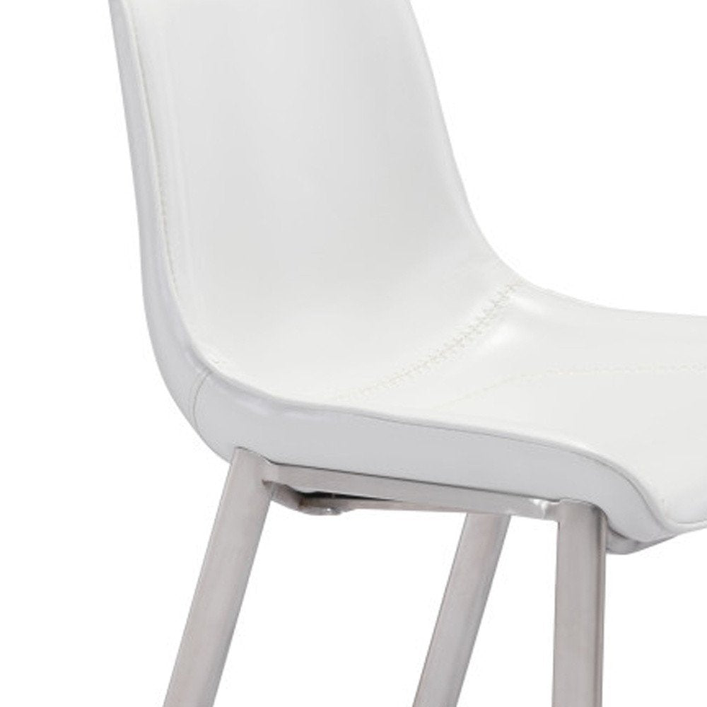 Set of Two 30" White And Silver Faux Leather And Steel Low Back Bar Height Bar Chairs HomeRoots