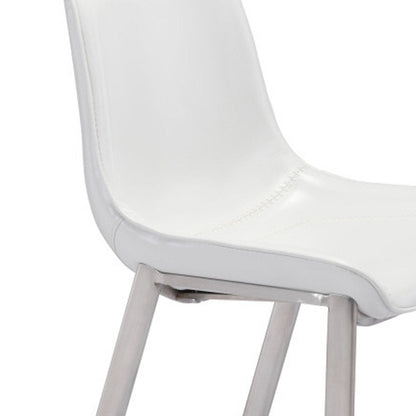 Set of Two 30" White And Silver Faux Leather And Steel Low Back Bar Height Bar Chairs HomeRoots