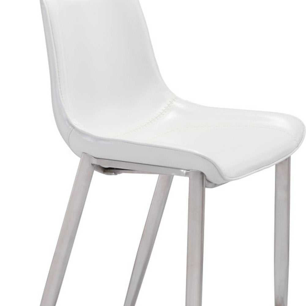 Set of Two 30" White And Silver Faux Leather And Steel Low Back Bar Height Bar Chairs HomeRoots