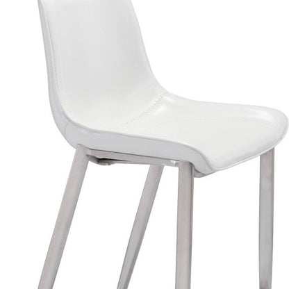 Set of Two 30" White And Silver Faux Leather And Steel Low Back Bar Height Bar Chairs HomeRoots