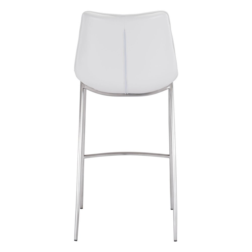 Set of Two 30" White And Silver Faux Leather And Steel Low Back Bar Height Bar Chairs HomeRoots