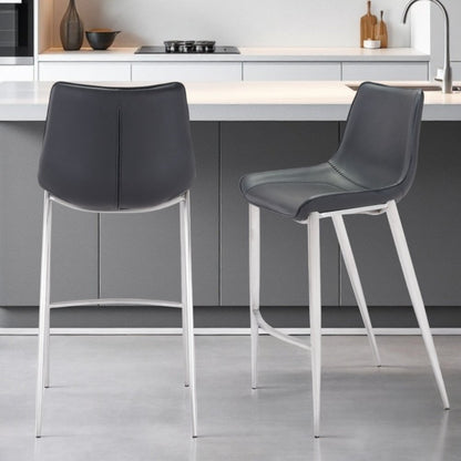 Set of Two 30" Black And Silver Steel Low Back Bar Height Bar Chairs HomeRoots