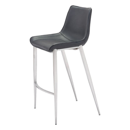 Set of Two 30" Black And Silver Faux Leather And Steel Low Back Bar Height Bar Chairs HomeRoots