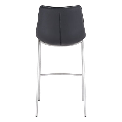 Set of Two 30" Black And Silver Faux Leather And Steel Low Back Bar Height Bar Chairs HomeRoots
