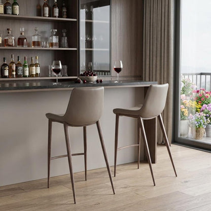 Set of Two 30" Gray And Brown Faux Leather And Steel Low Back Bar Height Bar Chairs HomeRoots