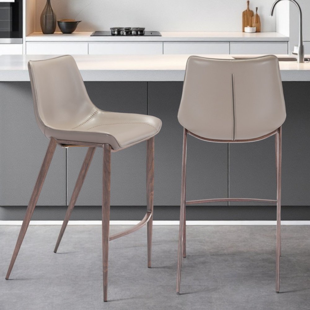 Set of Two 30" Gray And Brown Steel Low Back Bar Height Bar Chairs HomeRoots