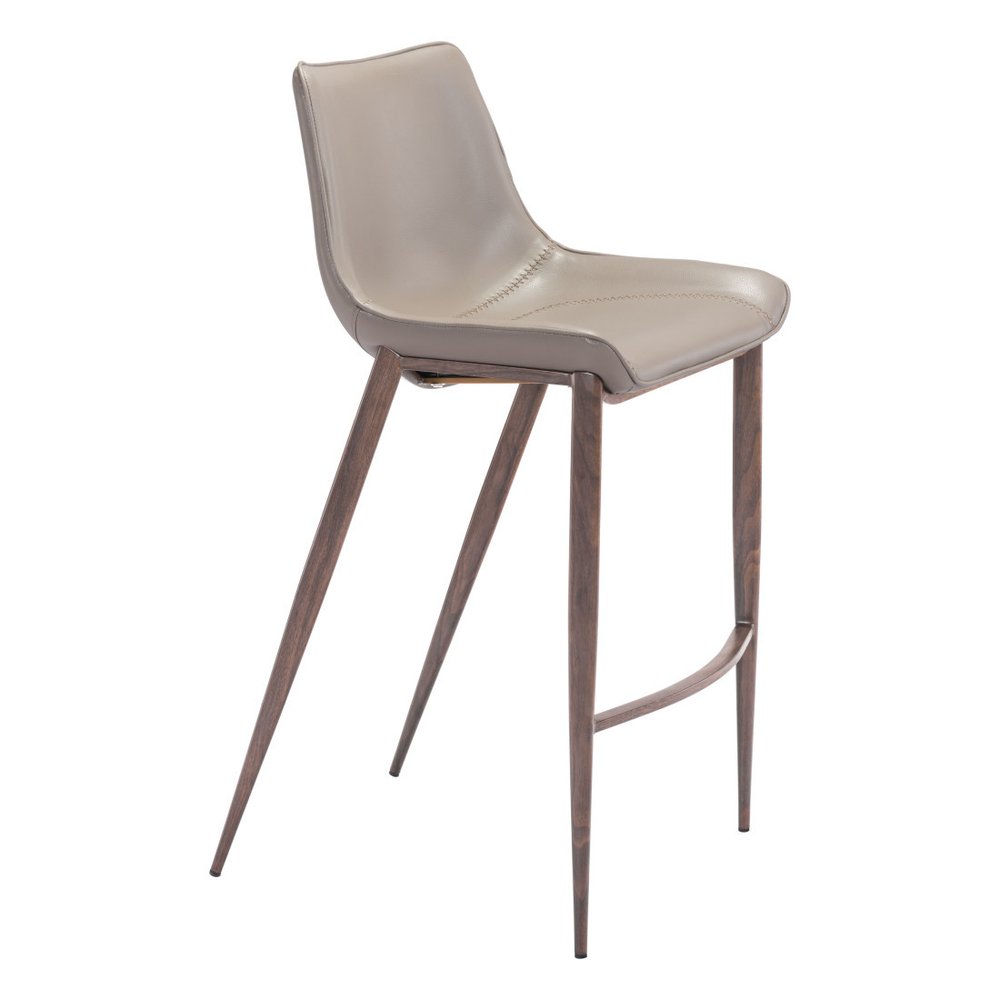 Set of Two 30" Gray And Brown Faux Leather And Steel Low Back Bar Height Bar Chairs HomeRoots