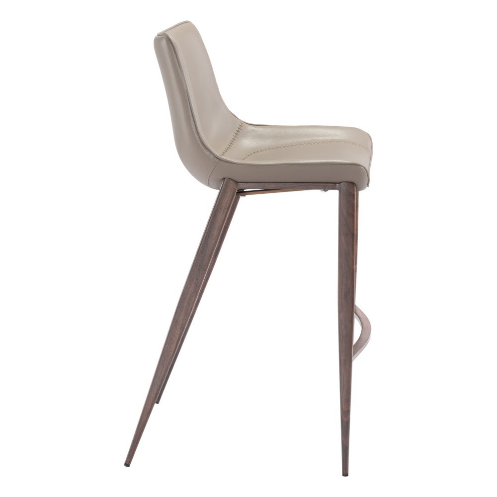 Set of Two 30" Gray And Brown Faux Leather And Steel Low Back Bar Height Bar Chairs HomeRoots