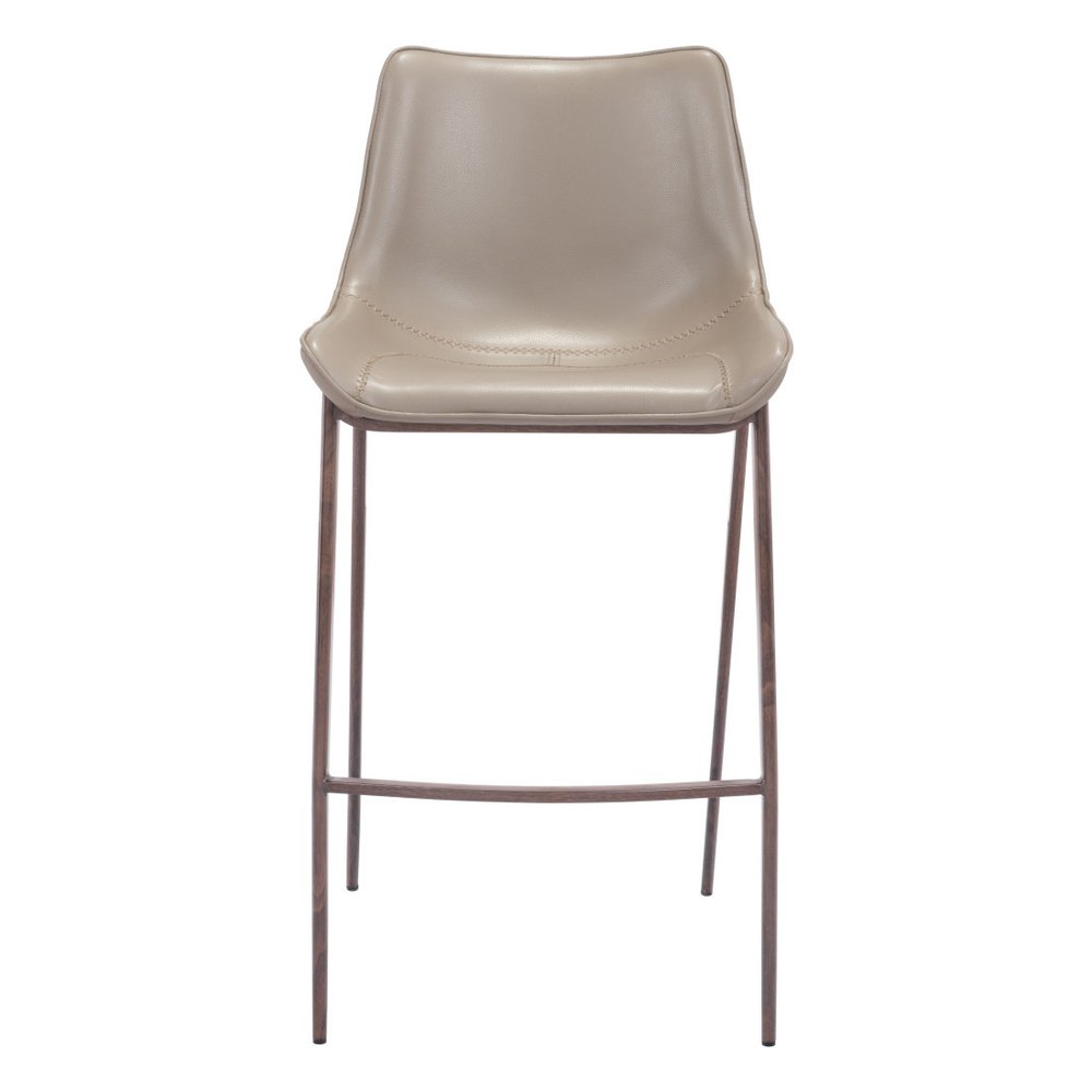 Set of Two 30" Gray And Brown Faux Leather And Steel Low Back Bar Height Bar Chairs HomeRoots